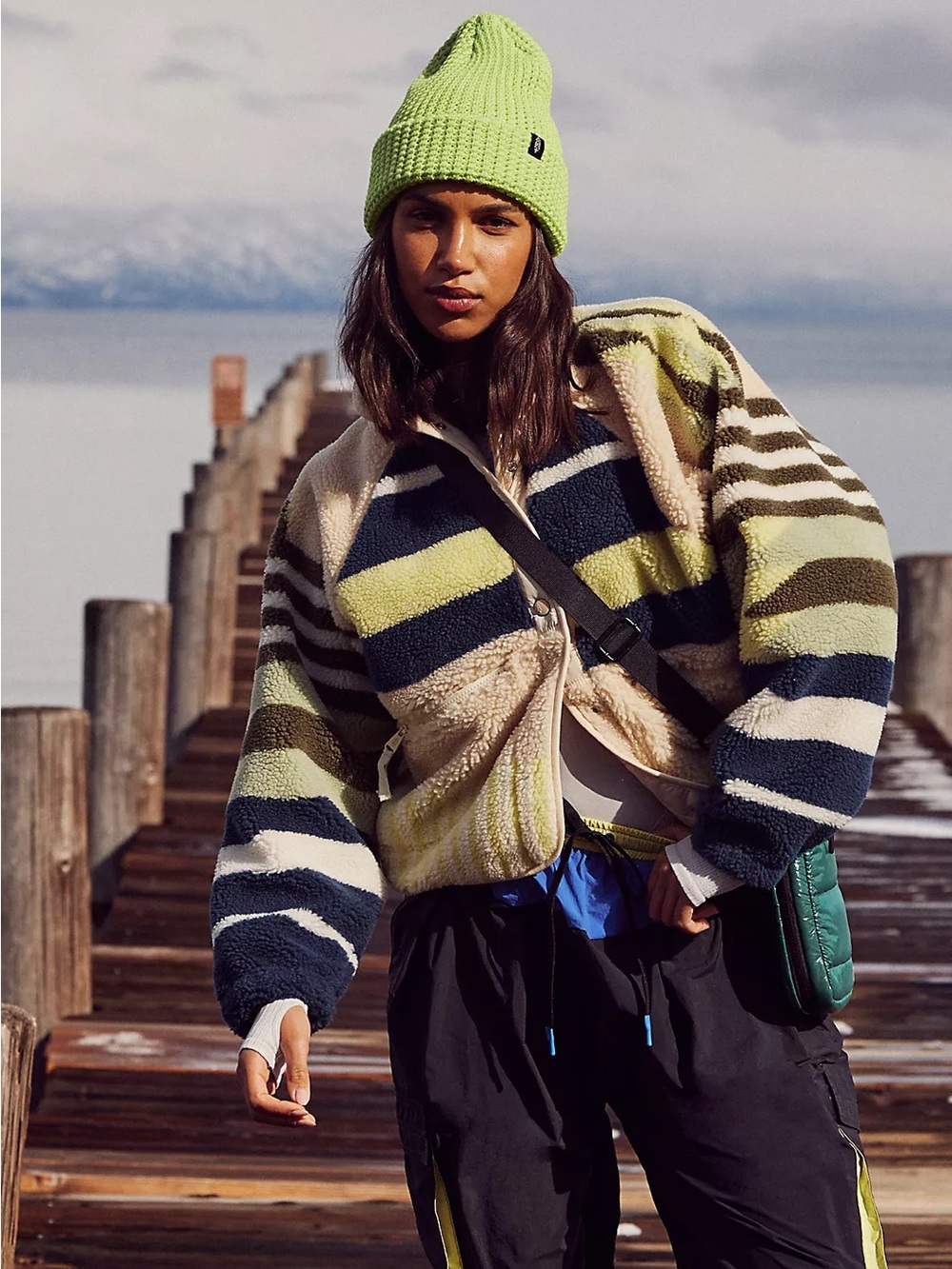 Free People Medium Hit The Slopes Printed Fleece Jacket Medium